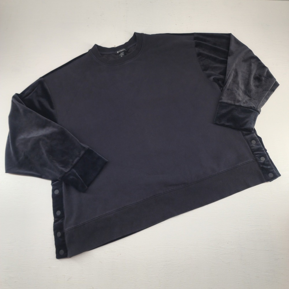 Athleta Black Velvet Mixed Media Snap Side Sweatshirt Women 1X Athleisure